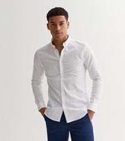 New Look White Long Sleeve Muscle Fit Oxford Shirt